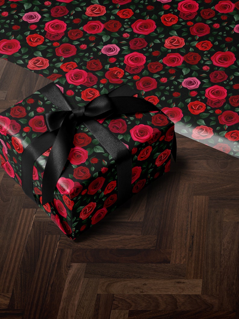 Red Floral Wrapping Paper Rose Gift Wrap Wedding Gift Birthday Present Wrapping Romantic Gift for Her Holiday Wrapping Paper Lovely Design