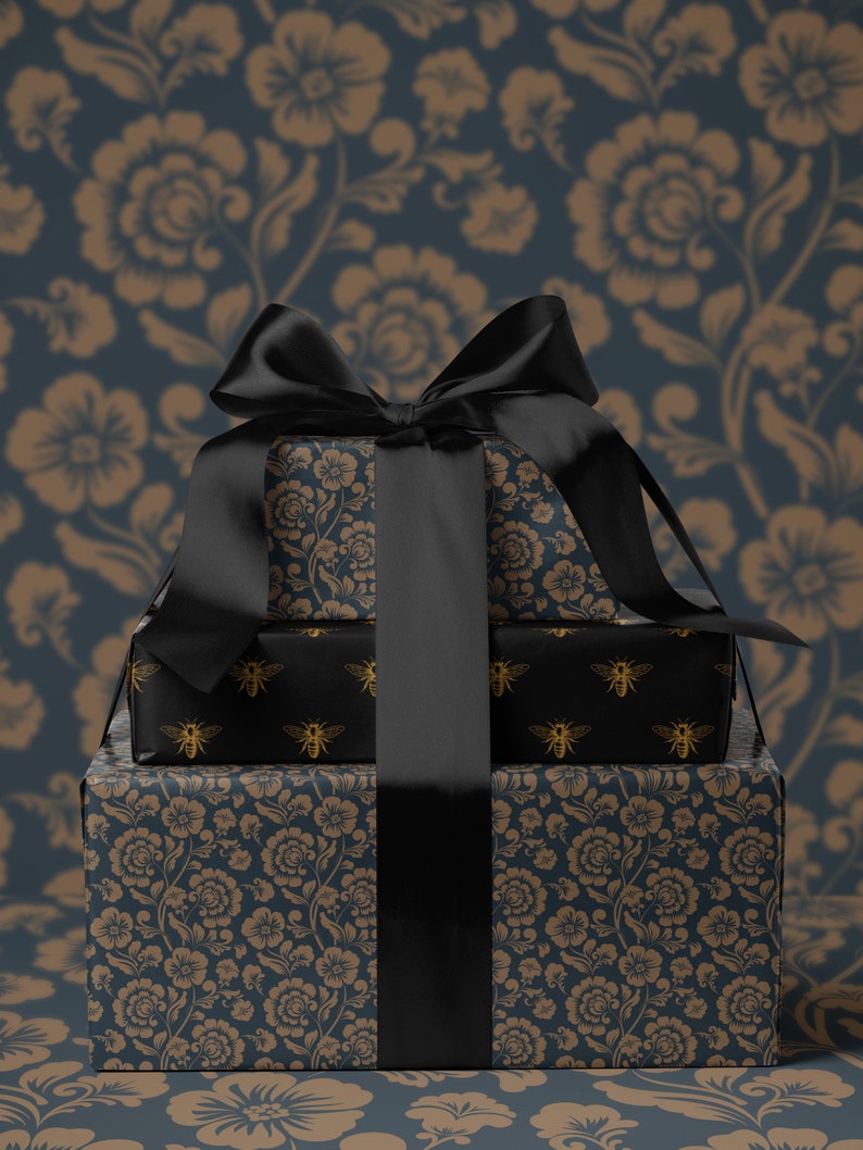 Floral Gift Wrap Blue Wrapping Paper Gift Wrap Mom Vintage Wrapping Paper Bridal Shower Gift for Bride to be Baby Shower Gift Wrap Wedding