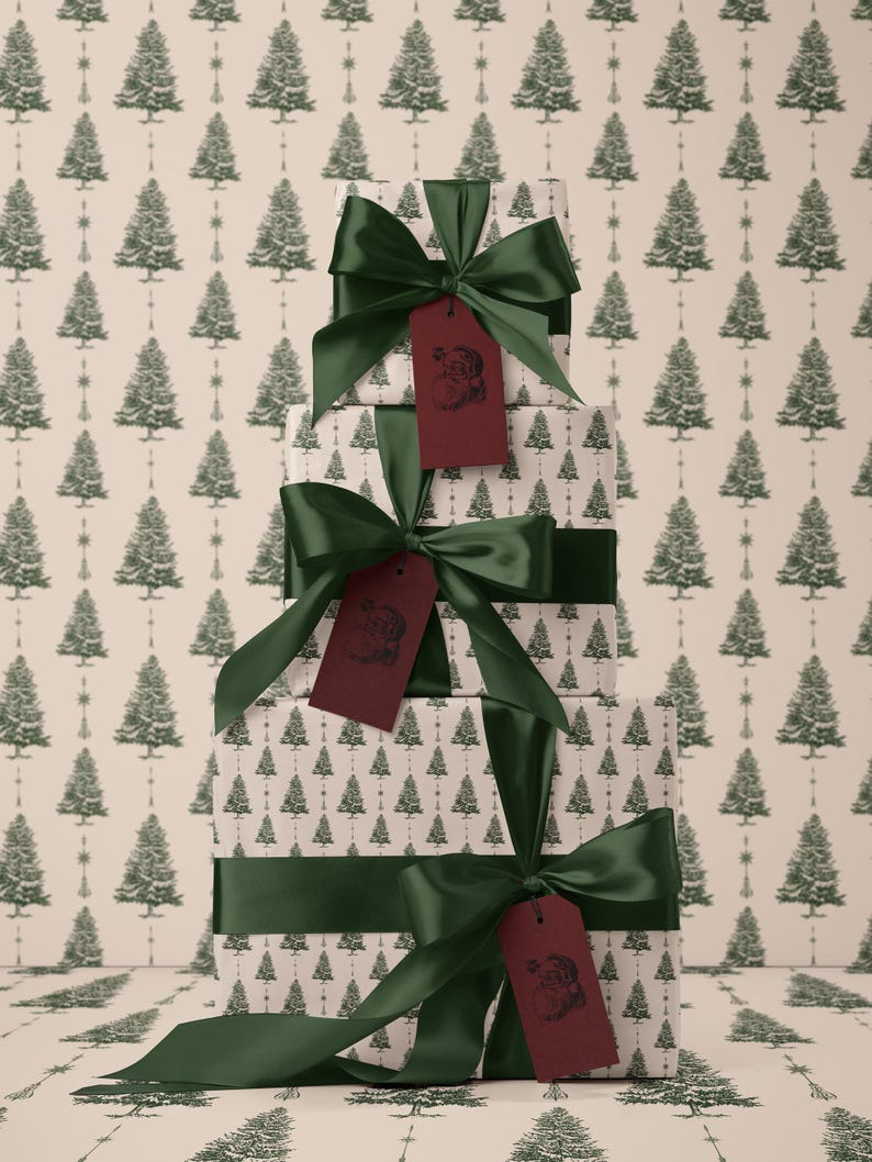 White Christmas Tree Wrapping Paper Holiday Gift Wrap Xmas Decoration Christmas Present Wrapping Roll Festive Decor Classic Gift Wrap Paper