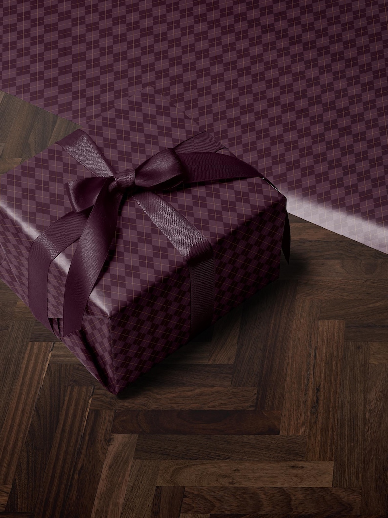 Argyle Purple Wrapping Paper Birthday Purple Plaid Gift Wrap Mom Anniversary Gift for Her Vintage Wrapping Paper Craft Decoupage Paper