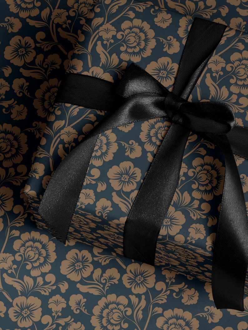 Floral Gift Wrap Blue Wrapping Paper Gift Wrap Mom Vintage Wrapping Paper Bridal Shower Gift for Bride to be Baby Shower Gift Wrap Wedding