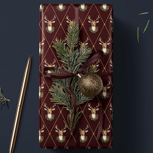 Holiday Reindeer Gift Wrap Christmas Present Gift Wrap Festive Decor Christmas Wrapping Paper Roll Deer Design Holiday Decor Christmas Paper