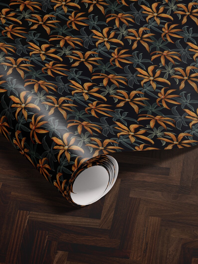 Moody Floral Print Wrapping Paper Birthday Gift Package for Her Elegant Gift Wrap Wedding Packaging Paper Tropical Party Decor Moody Flower