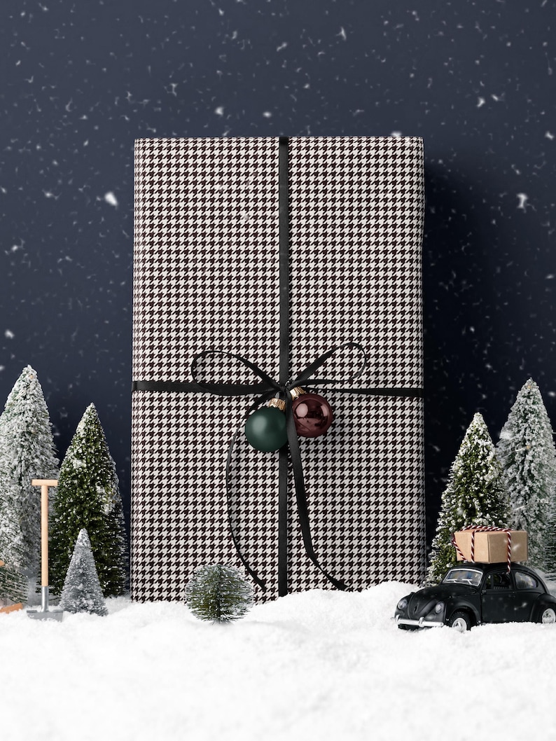 Houndstooth Gift Wrap Paper Vintage Wrapping Paper Black and White Plaid Gift Wrap College Gift for Her Decorative Paper Wrapping Supplies
