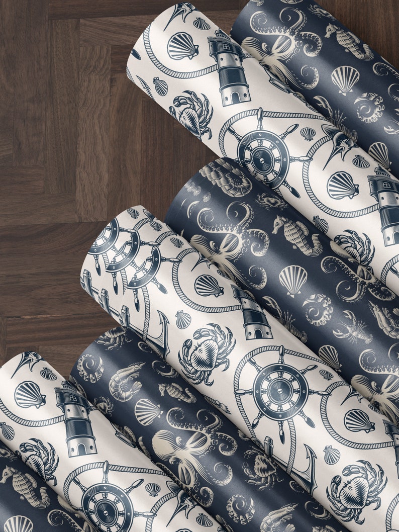Ocean Wrapping Paper Coastal Gift Wrap Nautical Gift Wrap Under the Sea Gift Wrap Fish Gift Wrap Ocean Gift Wrap Sea Creature Gift Wrap Ship