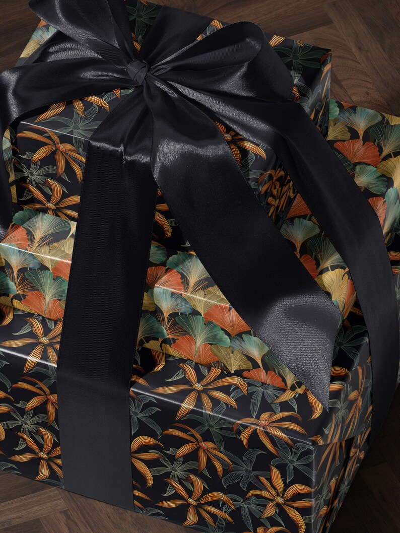 Moody Floral Print Wrapping Paper Birthday Gift Package for Her Elegant Gift Wrap Wedding Packaging Paper Tropical Party Decor Moody Flower