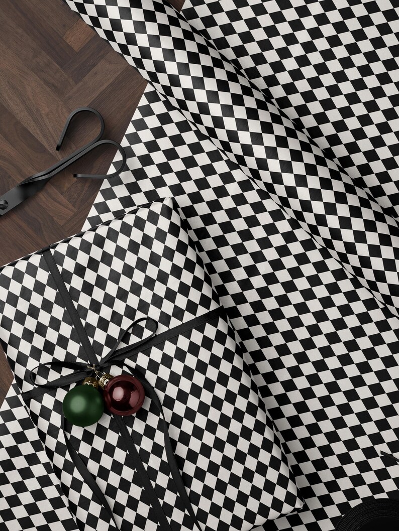 Premium Gift Wrap Harlequin Wrapping Paper Christmas Gift Wrap Holiday Wrapping Paper Black and White Paper Plaid Gift Wrap Traditional