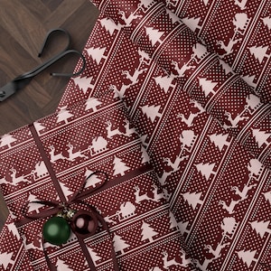 Christmas Sweater Wrapping Paper Santa Sleigh and Reindeer Gift Wrap Ugly Christmas Sweater Design Cozy Christmas Decor Holiday Gift Wrap