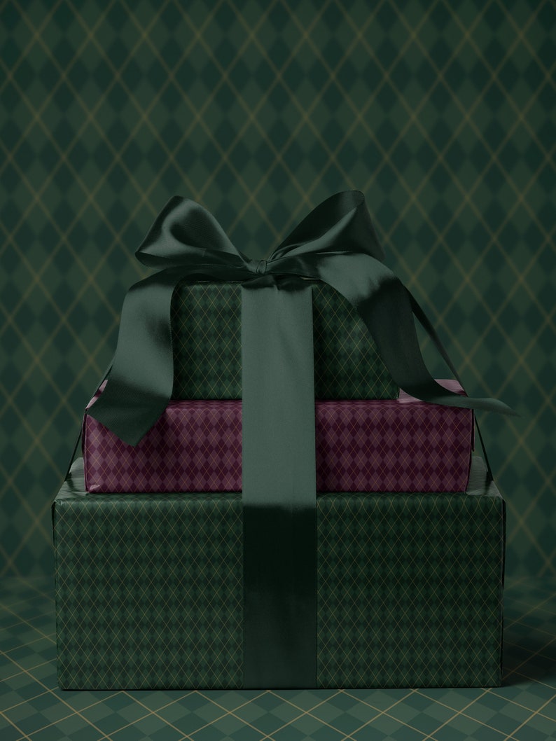 Green Wrapping Paper Plaid Gift Wrap Christmas Gift Wrapping Paper Holiday Gift Wrap Argyle Wrapping Paper Green Plaid Gift Wrap for Him