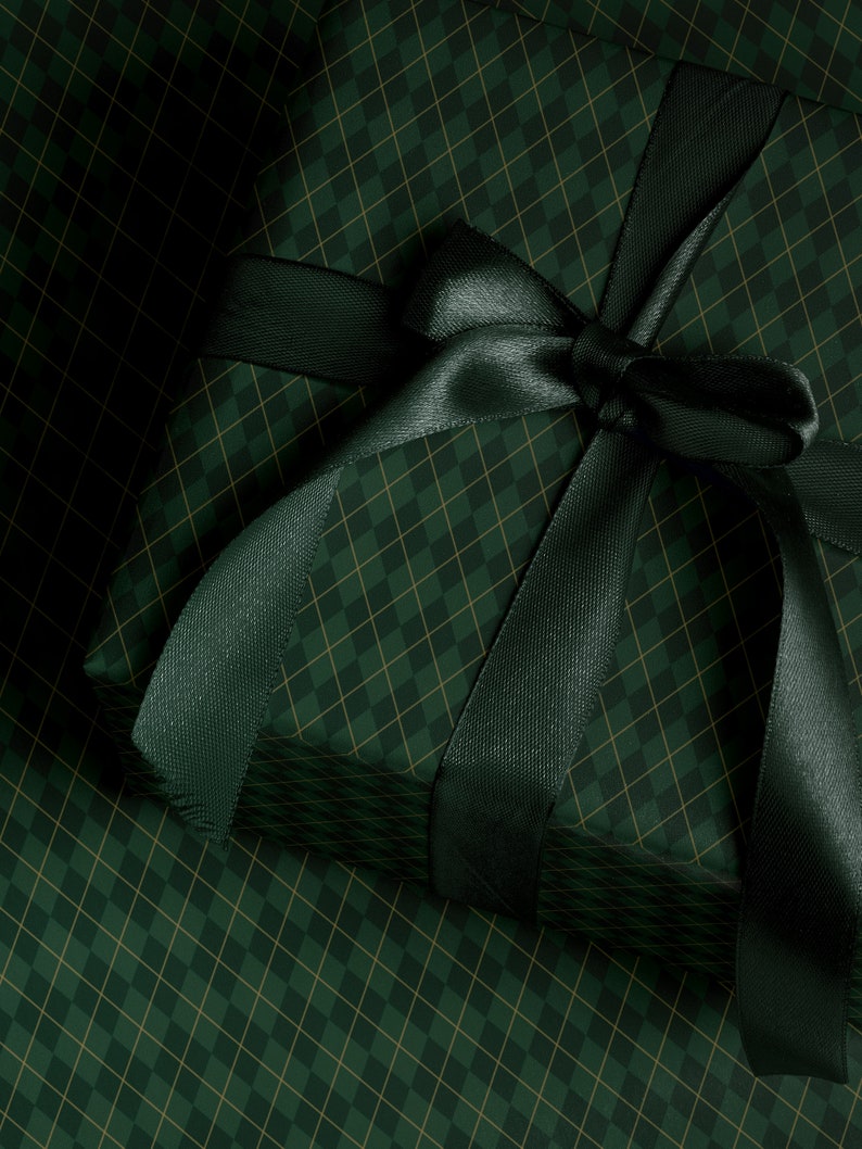 Green Wrapping Paper Plaid Gift Wrap Christmas Gift Wrapping Paper Holiday Gift Wrap Argyle Wrapping Paper Green Plaid Gift Wrap for Him