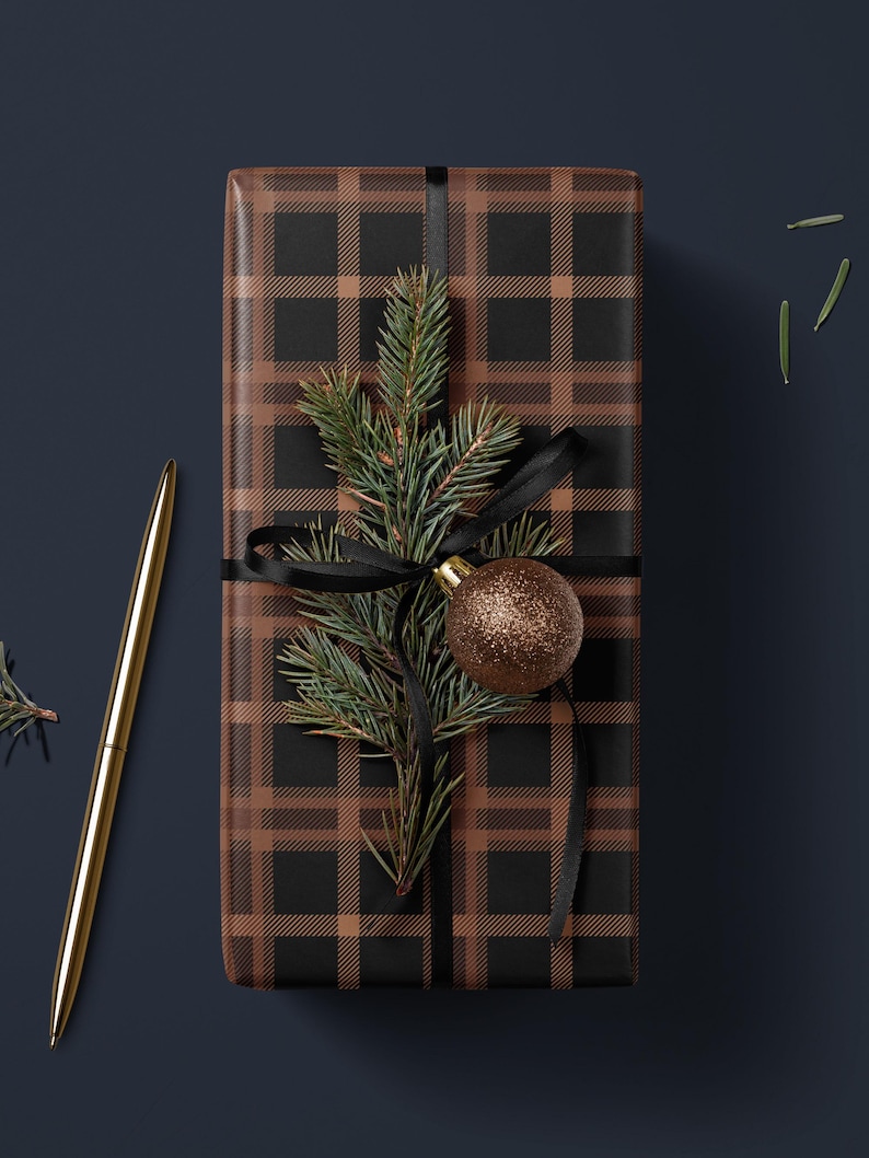 Brown Plaid Wrapping Paper Holiday Gift Wrap Christmas Present Wrapping Idea Christmas Party Gift Vintage Wrapping Paper Premium Gift Wrap