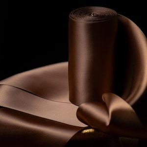 Wide Brown Satin Ribbon for Gift Wrapping 4 Inch Luxury Ribbon for Statement Bows Wedding Decor Holiday Gift Packaging Large Bow Ribbon