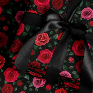 Red Floral Wrapping Paper Rose Gift Wrap Wedding Gift Birthday Present Wrapping Romantic Gift for Her Holiday Wrapping Paper Lovely Design