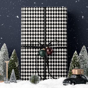 Premium Gift Wrap Harlequin Wrapping Paper Christmas Gift Wrap Holiday Wrapping Paper Black and White Paper Plaid Gift Wrap Traditional