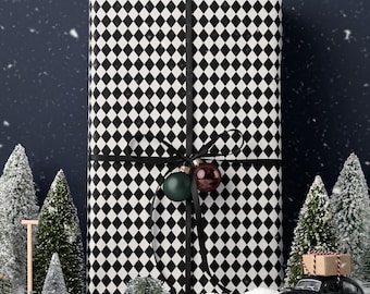Premium Gift Wrap Harlequin Wrapping Paper Christmas Gift Wrap Holiday Wrapping Paper Black and White Paper Plaid Gift Wrap Traditional