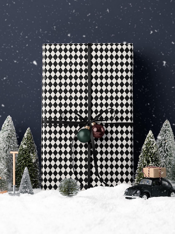 Premium Gift Wrap Harlequin Wrapping Paper Christmas Gift Wrap Holiday Wrapping Paper Black and White Paper Plaid Gift Wrap Traditional
