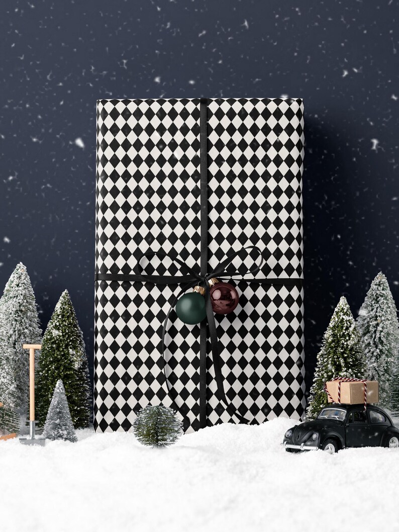 Premium Gift Wrap Harlequin Wrapping Paper Christmas Gift Wrap Holiday Wrapping Paper Black and White Paper Plaid Gift Wrap Traditional