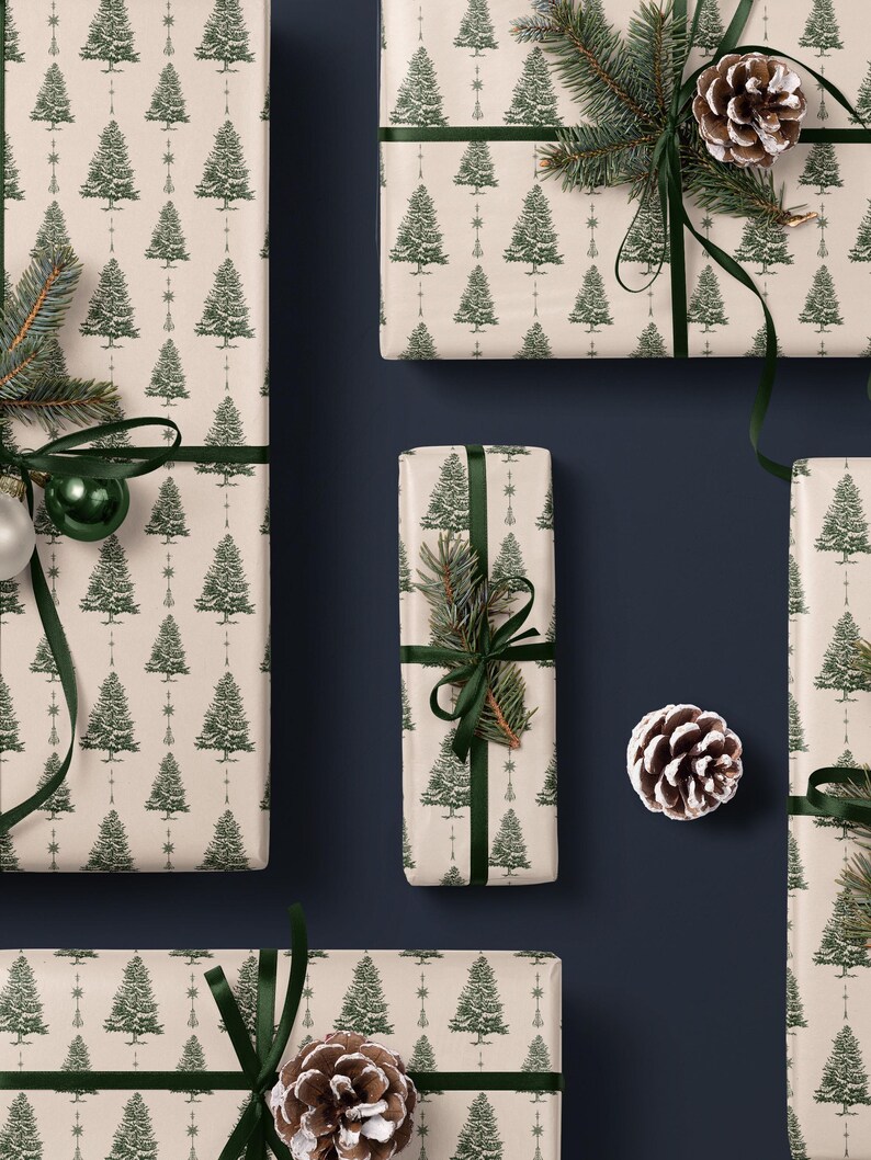 White Christmas Tree Wrapping Paper Holiday Gift Wrap Xmas Decoration Christmas Present Wrapping Roll Festive Decor Classic Gift Wrap Paper