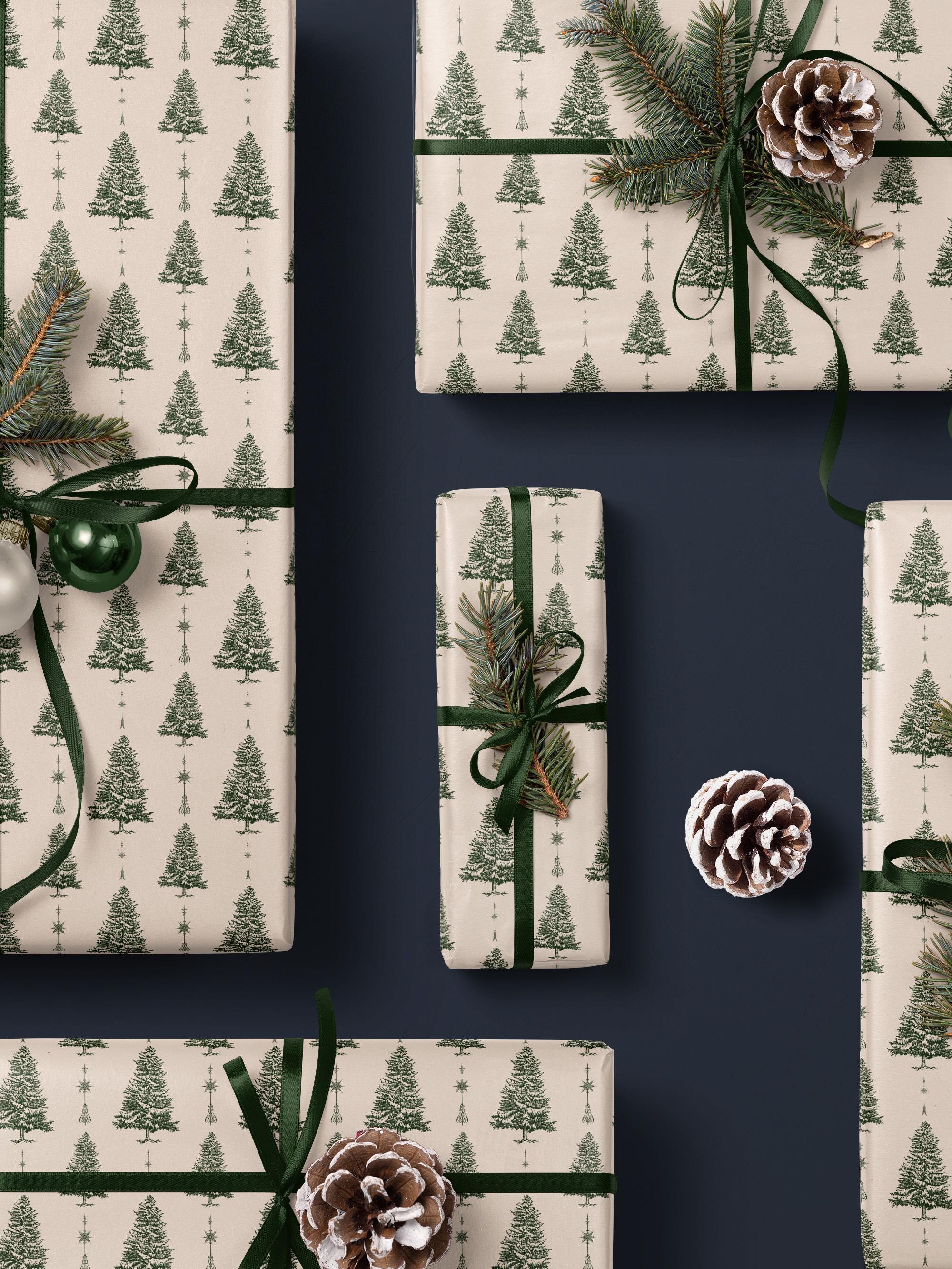 White Christmas Tree Wrapping Paper Holiday Gift Wrap Xmas Decoration Christmas Present Wrapping Roll Festive Decor Classic Gift Wrap Paper