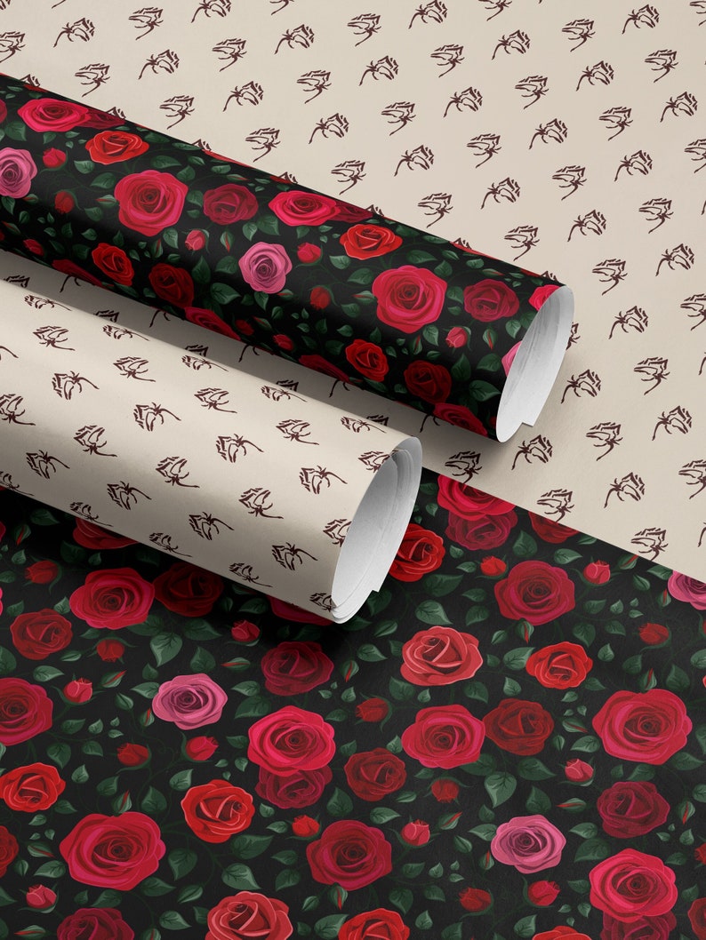 Red Floral Wrapping Paper Rose Gift Wrap Wedding Gift Birthday Present Wrapping Romantic Gift for Her Holiday Wrapping Paper Lovely Design