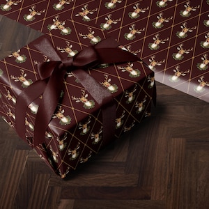 Holiday Reindeer Gift Wrap Christmas Present Gift Wrap Festive Decor Christmas Wrapping Paper Roll Deer Design Holiday Decor Christmas Paper