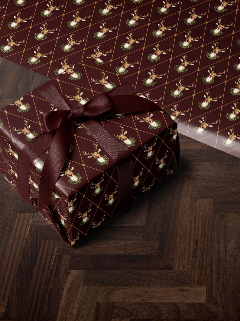 Holiday Reindeer Gift Wrap Christmas Present Gift Wrap Festive Decor Christmas Wrapping Paper Roll Deer Design Holiday Decor Christmas Paper
