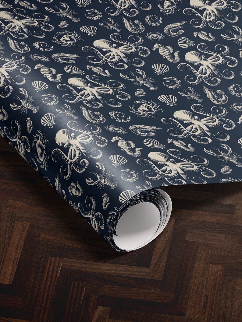 Ocean Wrapping Paper Coastal Gift Wrap Nautical Gift Wrap Under the Sea Gift Wrap Fish Gift Wrap Ocean Gift Wrap Sea Creature Gift Wrap Ship