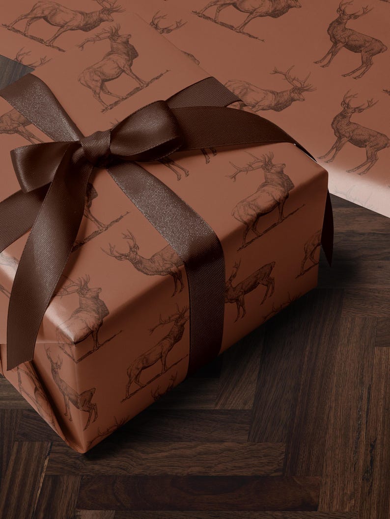 Deer Wrapping Paper Elk Gift Wrap Hunting Gift for Men Holiday Wrapping Paper Christmas Gift Masculine Gift Christmas Present Stag Party