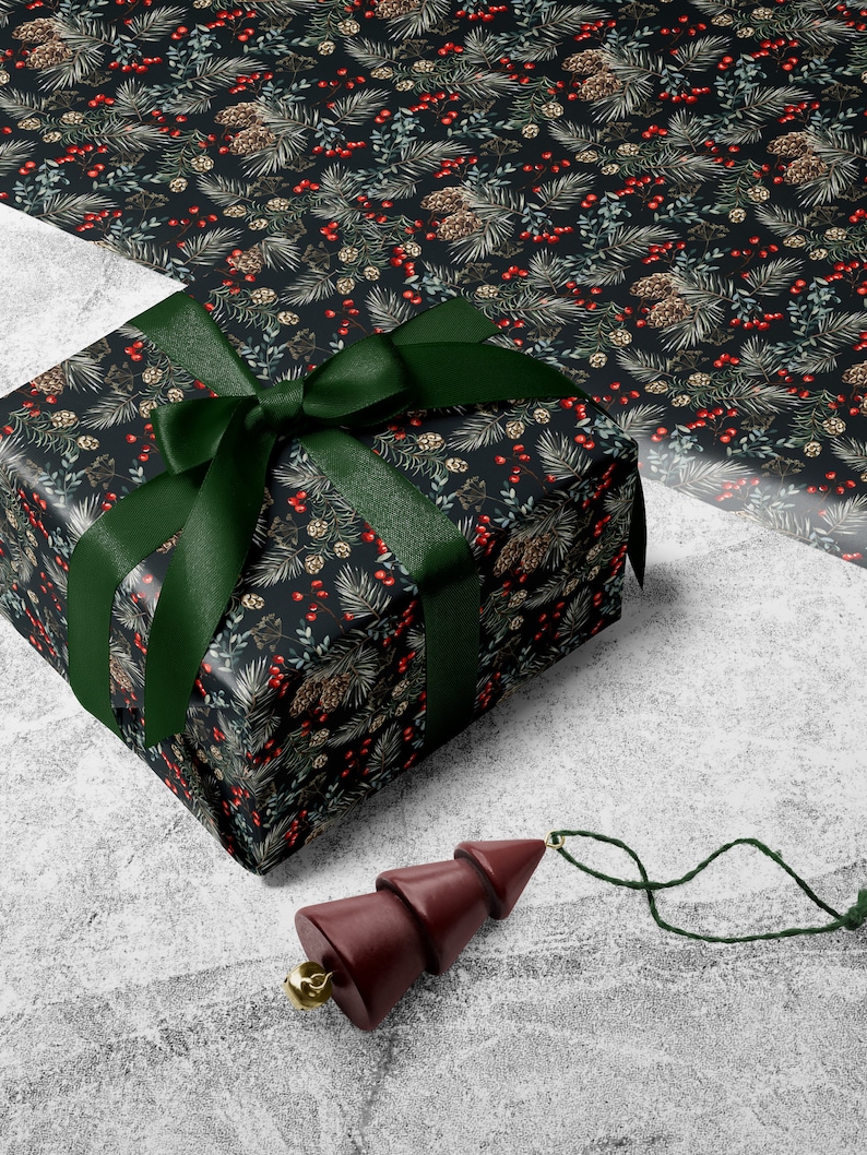 Christmas Wrapping Paper Holiday Gift Wrap Christmas Gift Wrap Christmas Tree Gift Wrap Elegant Christmas Gift Wrap Seasonal Gift Wrap Berry