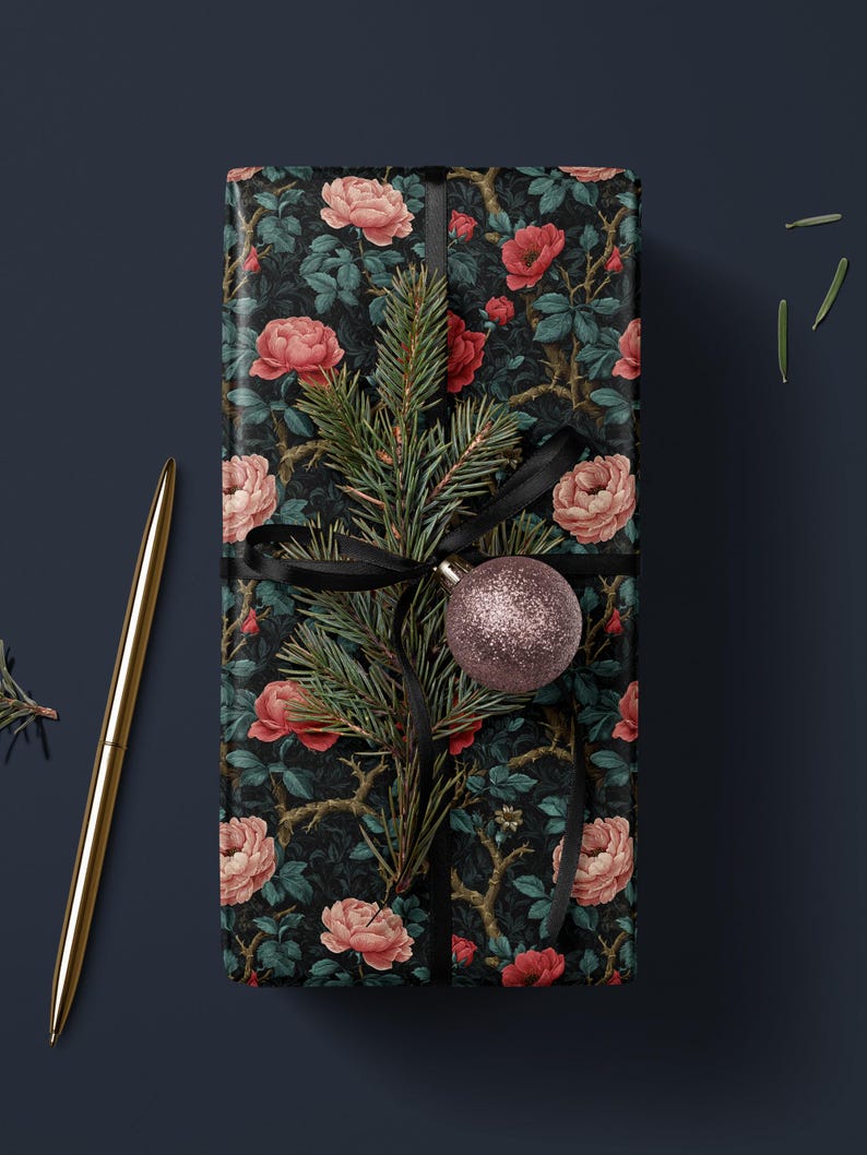 Gothic Floral Wrapping Paper Garden Party Gift Wrap Vintage Wrapping Paper Botanical Print Wedding Gift Wrapping Paper Pattern Gift Wrap Mom