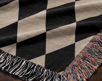 Black and White Harlequin Blanket Design Woven Blanket Mother Day Gift Idea Diamond Blanket Throw Unique Home Decor Accent Checkered Blanket