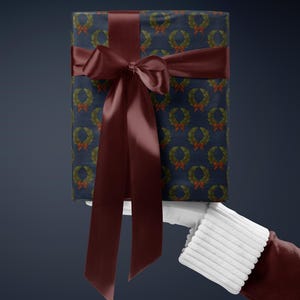 Christmas Wreath Wrapping Paper Christmas Present Moody Christmas Print Blue Holiday Gift Wrap Festive Decor Premium Paper Elegant Gift Wrap
