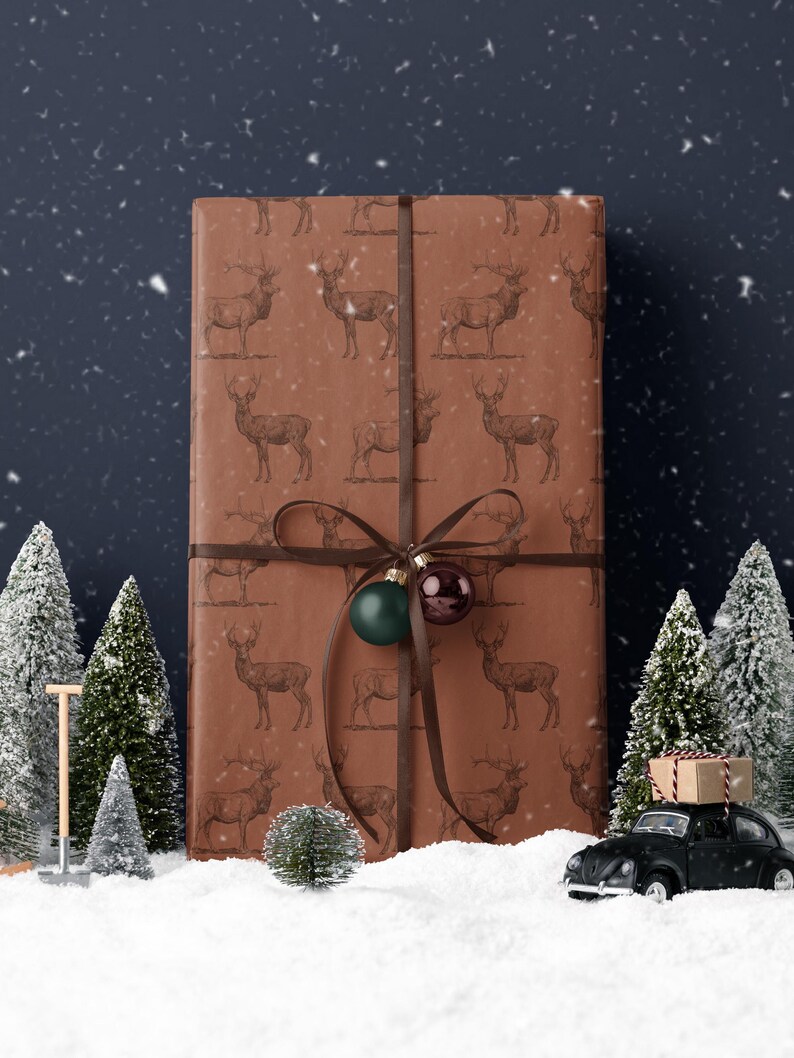 Deer Wrapping Paper Elk Gift Wrap Hunting Gift for Men Holiday Wrapping Paper Christmas Gift Masculine Gift Christmas Present Stag Party