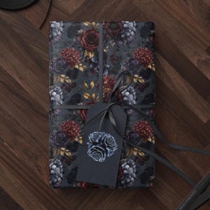 Moody Flower Wrapping Paper Dark Floral Gift Wrap Dark Academia Decor Gothic Gift Wrap Winter Flower Print Drawer Liner Paper Gift for Mom