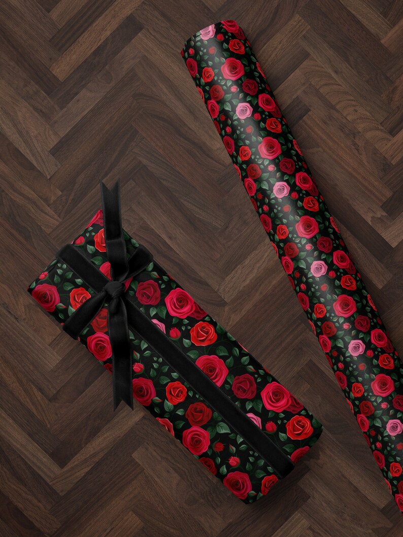 Red Floral Wrapping Paper Rose Gift Wrap Wedding Gift Birthday Present Wrapping Romantic Gift for Her Holiday Wrapping Paper Lovely Design