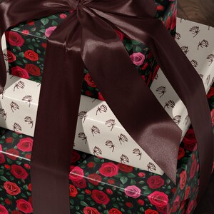 Red Floral Wrapping Paper Rose Gift Wrap Wedding Gift Birthday Present Wrapping Romantic Gift for Her Holiday Wrapping Paper Lovely Design