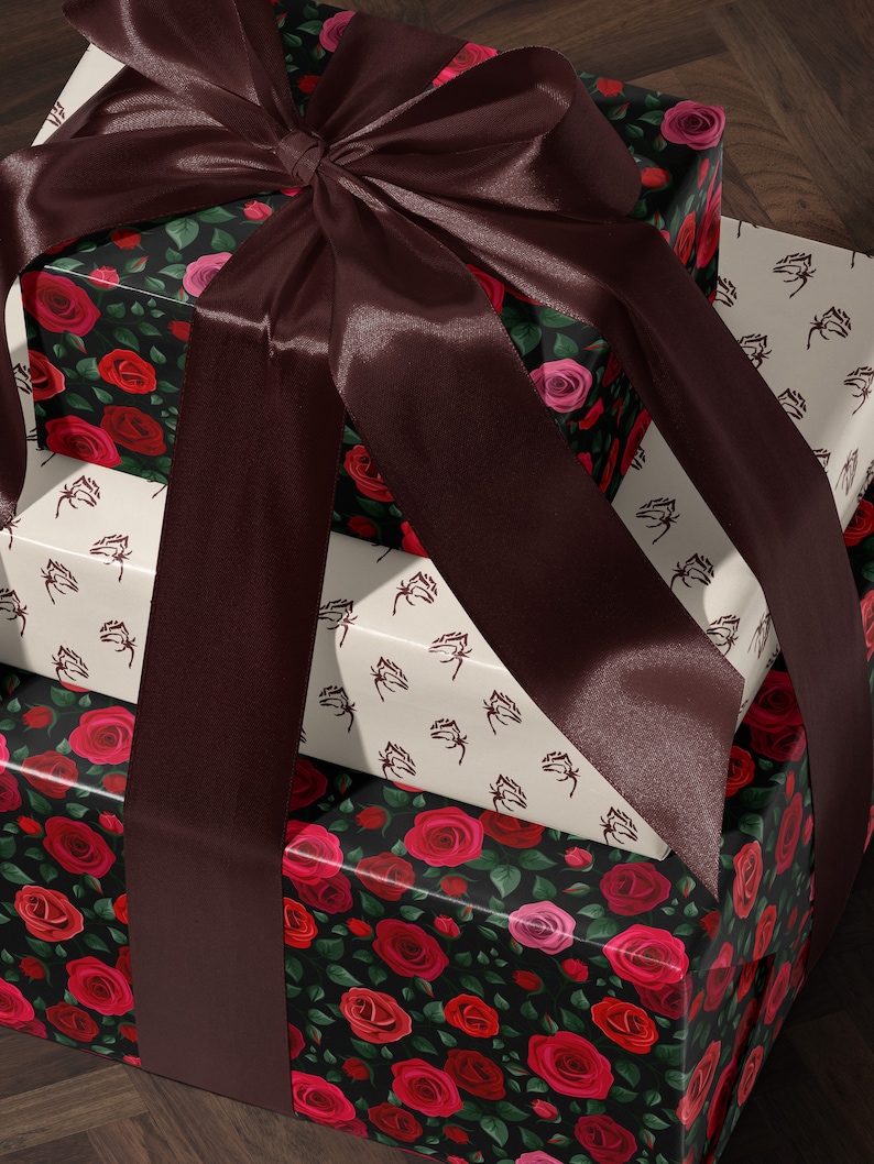 Red Floral Wrapping Paper Rose Gift Wrap Wedding Gift Birthday Present Wrapping Romantic Gift for Her Holiday Wrapping Paper Lovely Design