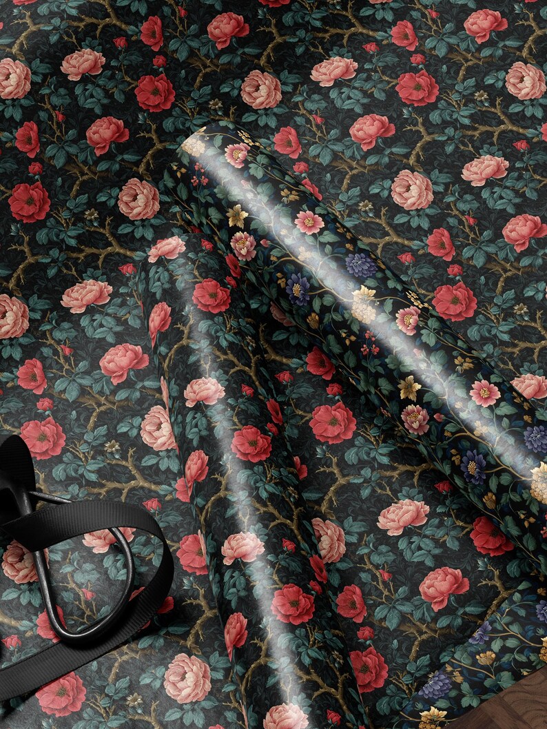 Gothic Floral Wrapping Paper Garden Party Gift Wrap Vintage Wrapping Paper Botanical Print Wedding Gift Wrapping Paper Pattern Gift Wrap Mom