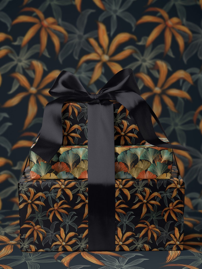 Moody Floral Print Wrapping Paper Birthday Gift Package for Her Elegant Gift Wrap Wedding Packaging Paper Tropical Party Decor Moody Flower