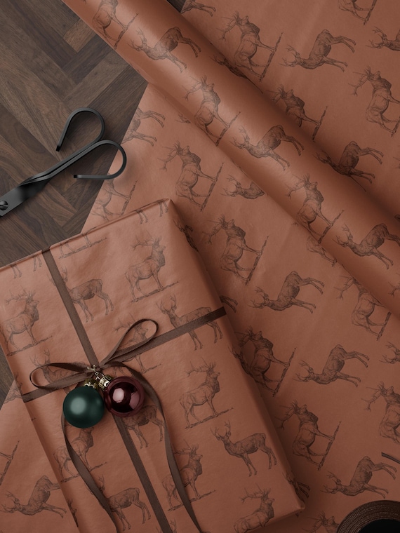 Deer Wrapping Paper Elk Gift Wrap Hunting Gift for Men Holiday Wrapping Paper Christmas Gift Masculine Gift Christmas Present Stag Party