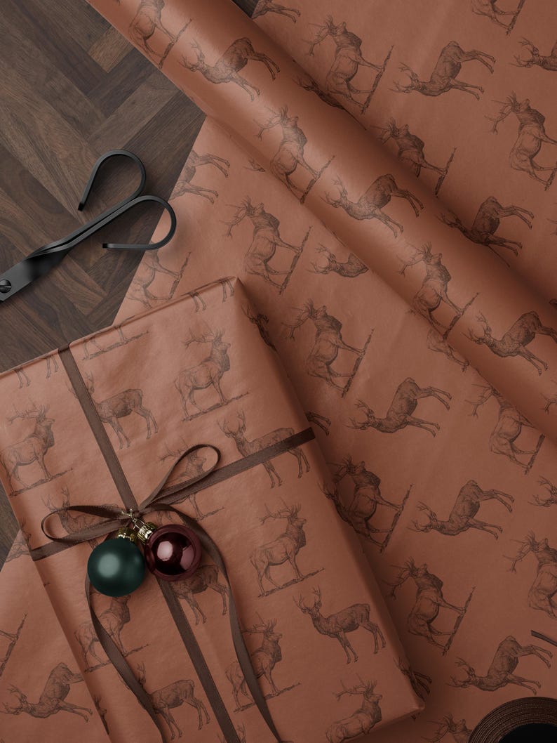 Deer Wrapping Paper Elk Gift Wrap Hunting Gift for Men Holiday Wrapping Paper Christmas Gift Masculine Gift Christmas Present Stag Party