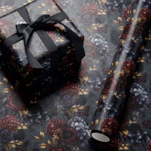 Moody Flower Wrapping Paper Dark Floral Gift Wrap Dark Academia Decor Gothic Gift Wrap Winter Flower Print Drawer Liner Paper Gift for Mom
