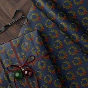 Christmas Wreath Wrapping Paper Christmas Present Moody Christmas Print Blue Holiday Gift Wrap Festive Decor Premium Paper Elegant Gift Wrap