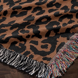Gepardmönstrad filt present vävd filt gobeläng bomull jubileumspresent till henne kattälskare present leopardmönstrad filt djungeldekoration