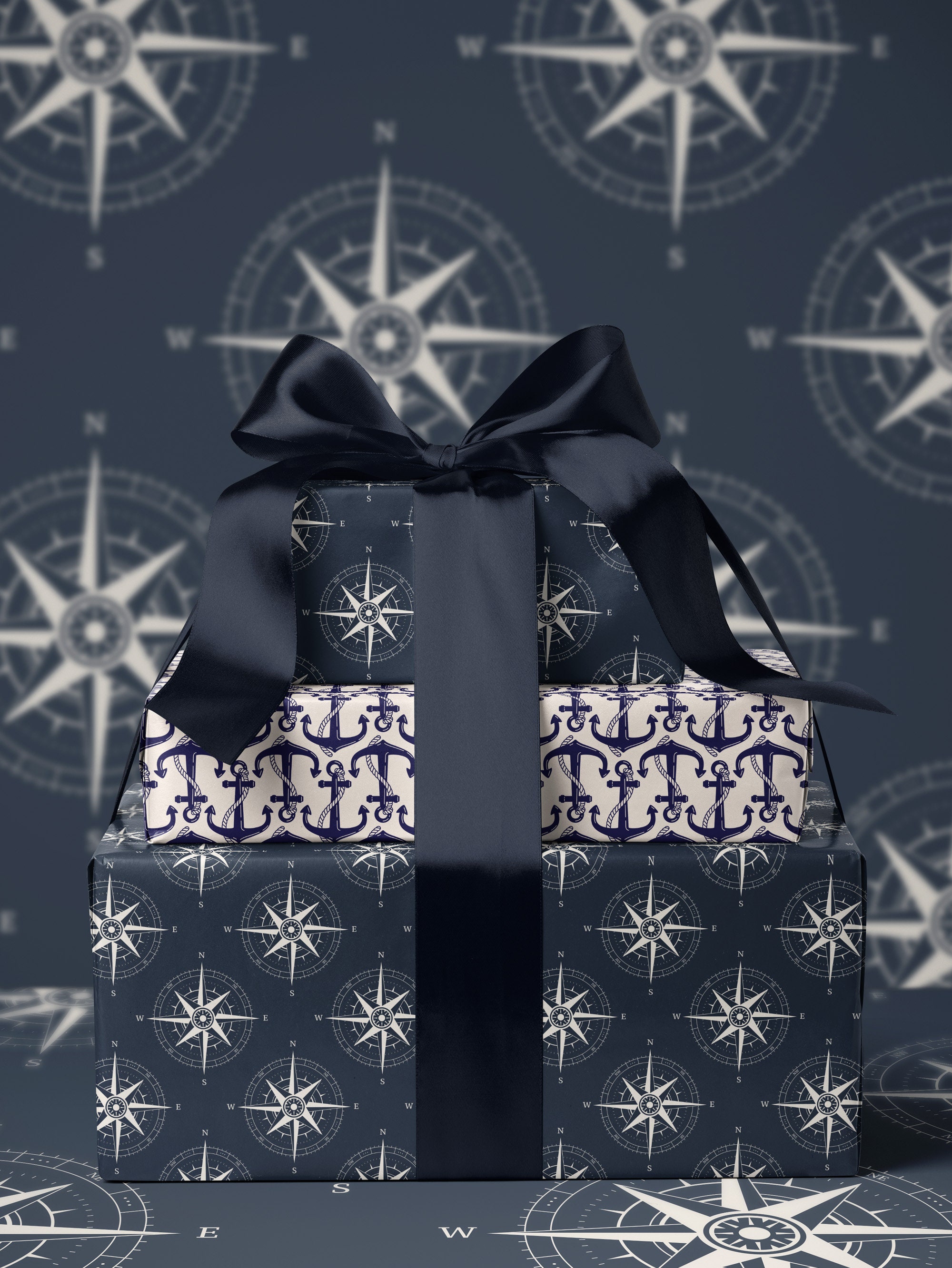 Compass Gift Wrap Compass Design Wrapping Paper Coastal Wedding Gift ...