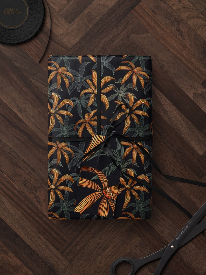 Moody Floral Print Wrapping Paper Birthday Gift Package for Her Elegant Gift Wrap Wedding Packaging Paper Tropical Party Decor Moody Flower