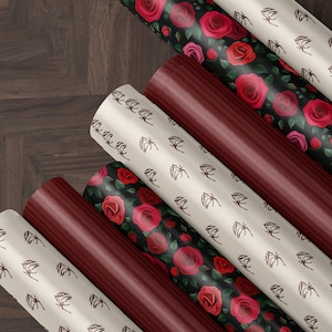 Red Floral Wrapping Paper Rose Gift Wrap Wedding Gift Birthday Present Wrapping Romantic Gift for Her Holiday Wrapping Paper Lovely Design