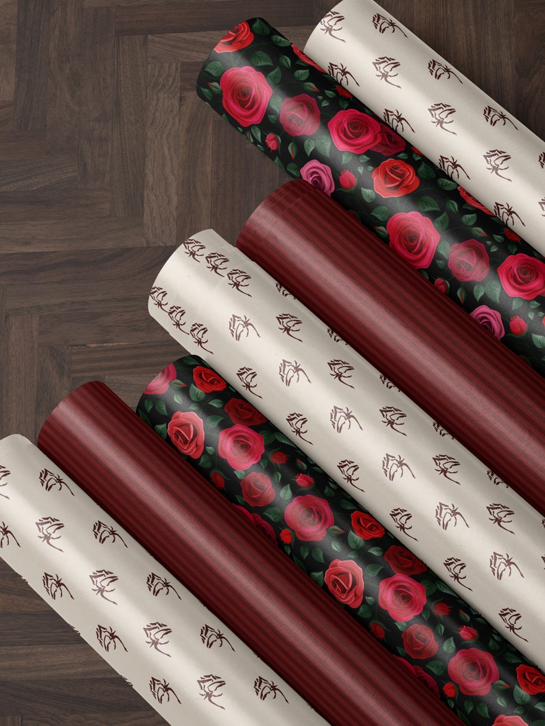 Red Floral Wrapping Paper Rose Gift Wrap Wedding Gift Birthday Present Wrapping Romantic Gift for Her Holiday Wrapping Paper Lovely Design