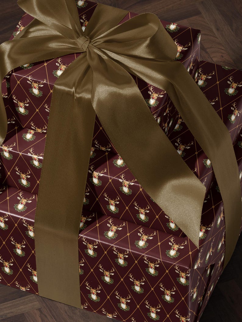 Holiday Reindeer Gift Wrap Christmas Present Gift Wrap Festive Decor Christmas Wrapping Paper Roll Deer Design Holiday Decor Christmas Paper