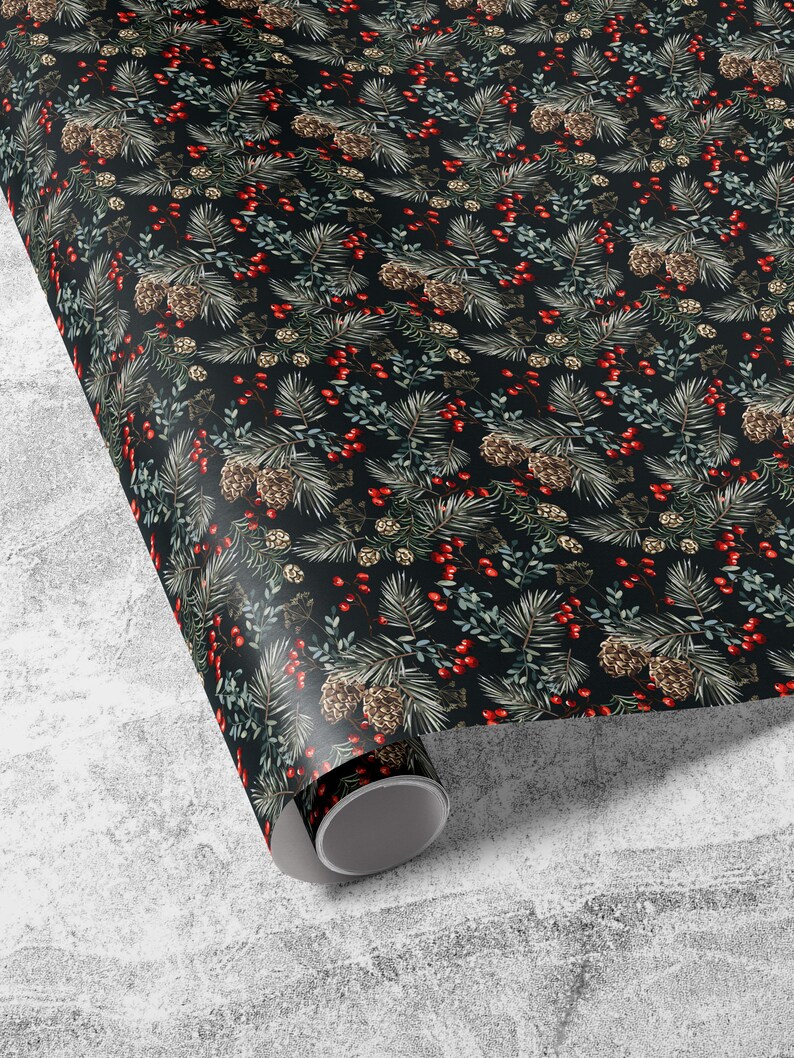 Christmas Wrapping Paper Holiday Gift Wrap Christmas Gift Wrap Christmas Tree Gift Wrap Elegant Christmas Gift Wrap Seasonal Gift Wrap Berry